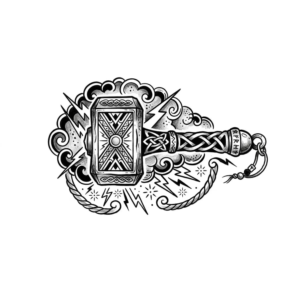 Тату эскиз: Нарисуй эскиз для татуировки, молот тора