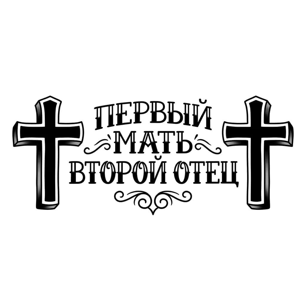 Тату эскиз: 2 креста рядом с надписью первый мать второй отец