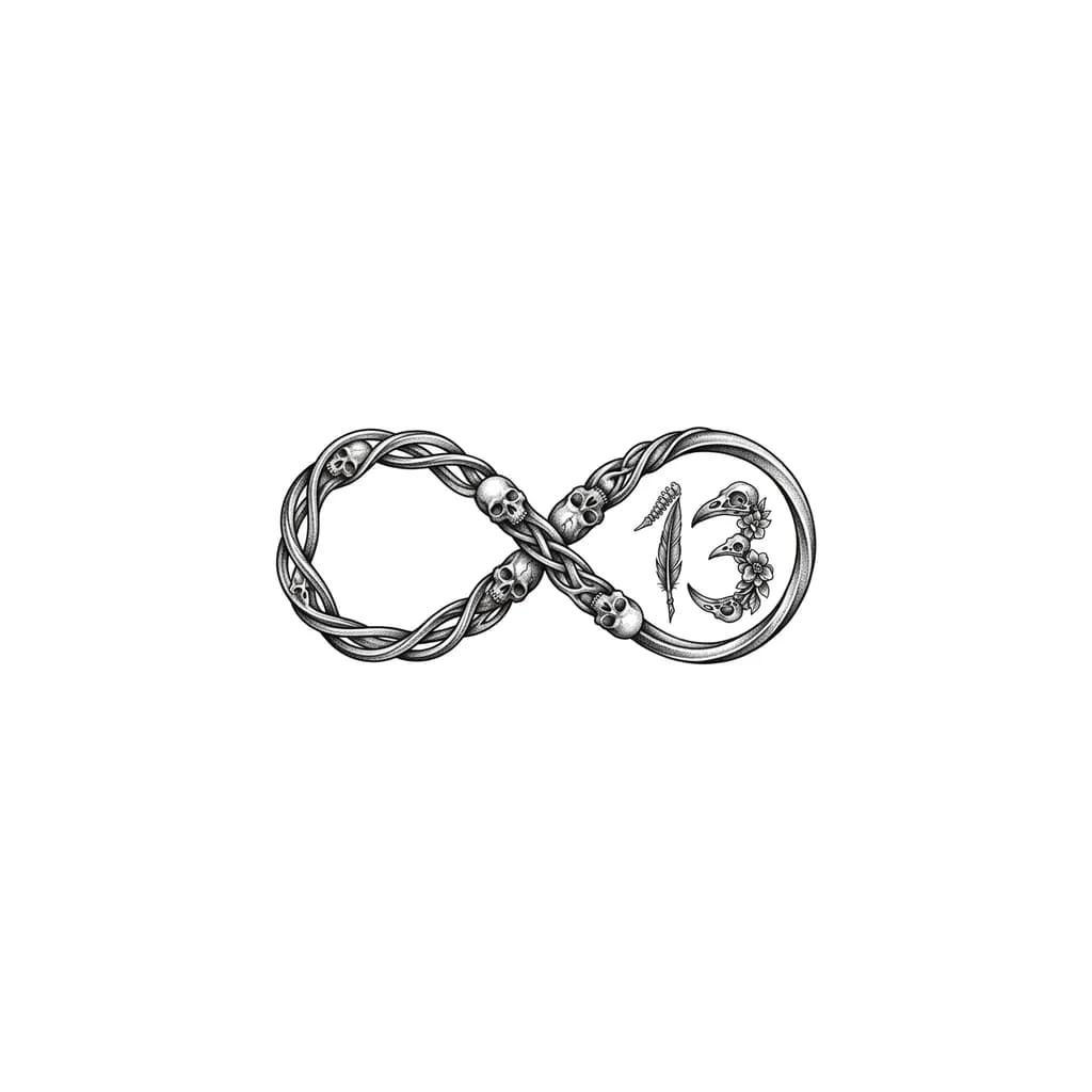 Тату эскиз: Знак бесконечности и цифра 13