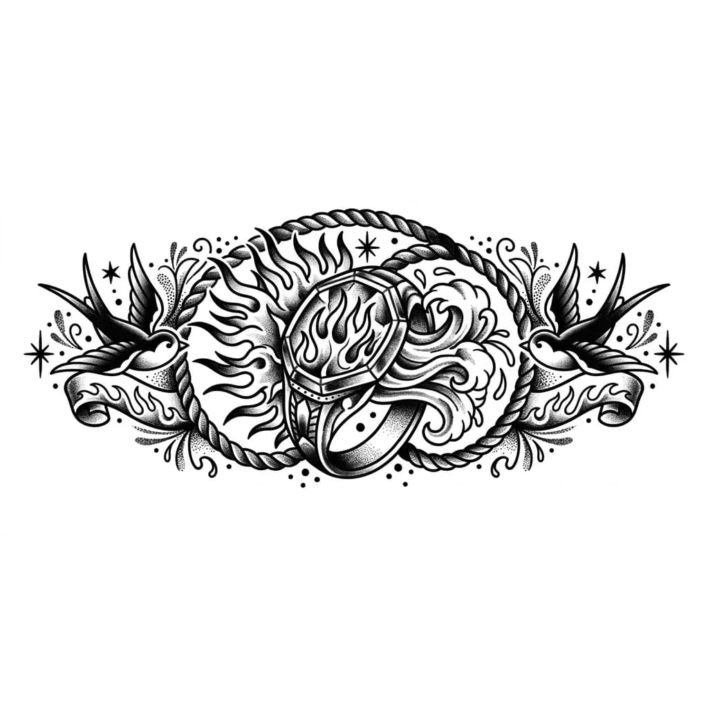 Тату эскиз: Кольцевая тату на плече огонь и вода