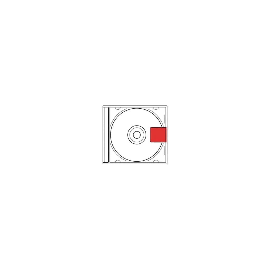 Тату эскиз: Компакт диск в футляре с красным квадратом с боку по середине