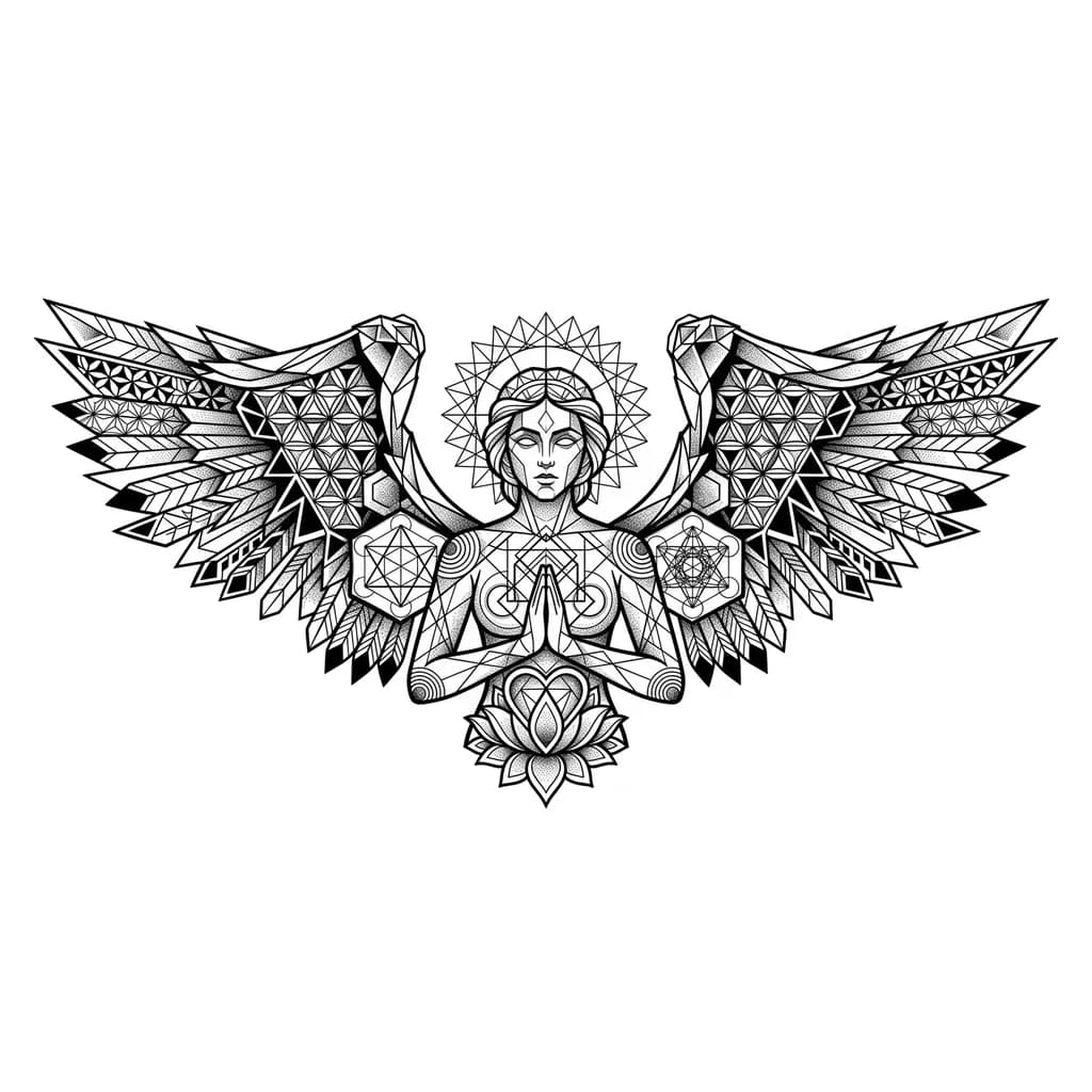 Тату эскиз: На изображении представлена татуировка ангела  на предплечье