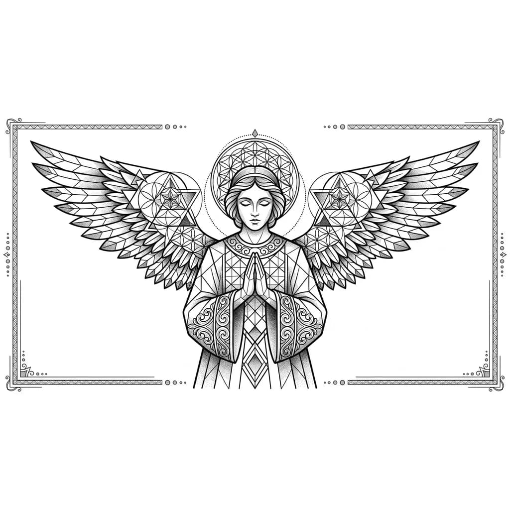 Тату эскиз: На изображении представлена татуировка ангела  на предплечье