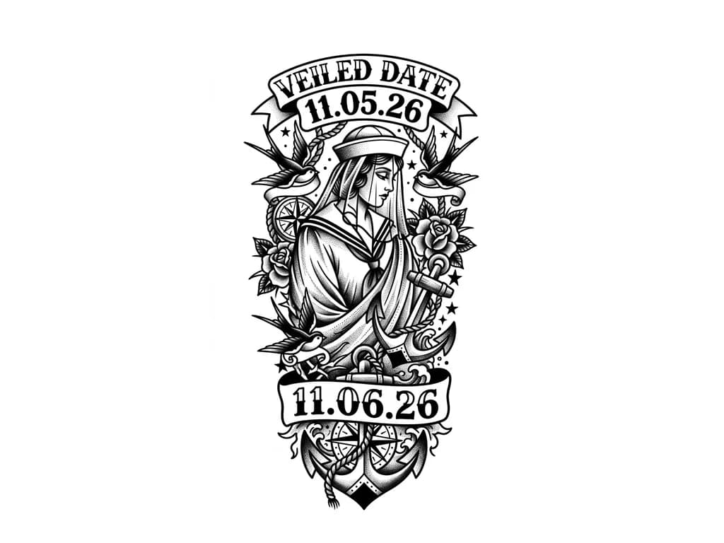 Тату эскиз: Завуалированная дата 11.05.26