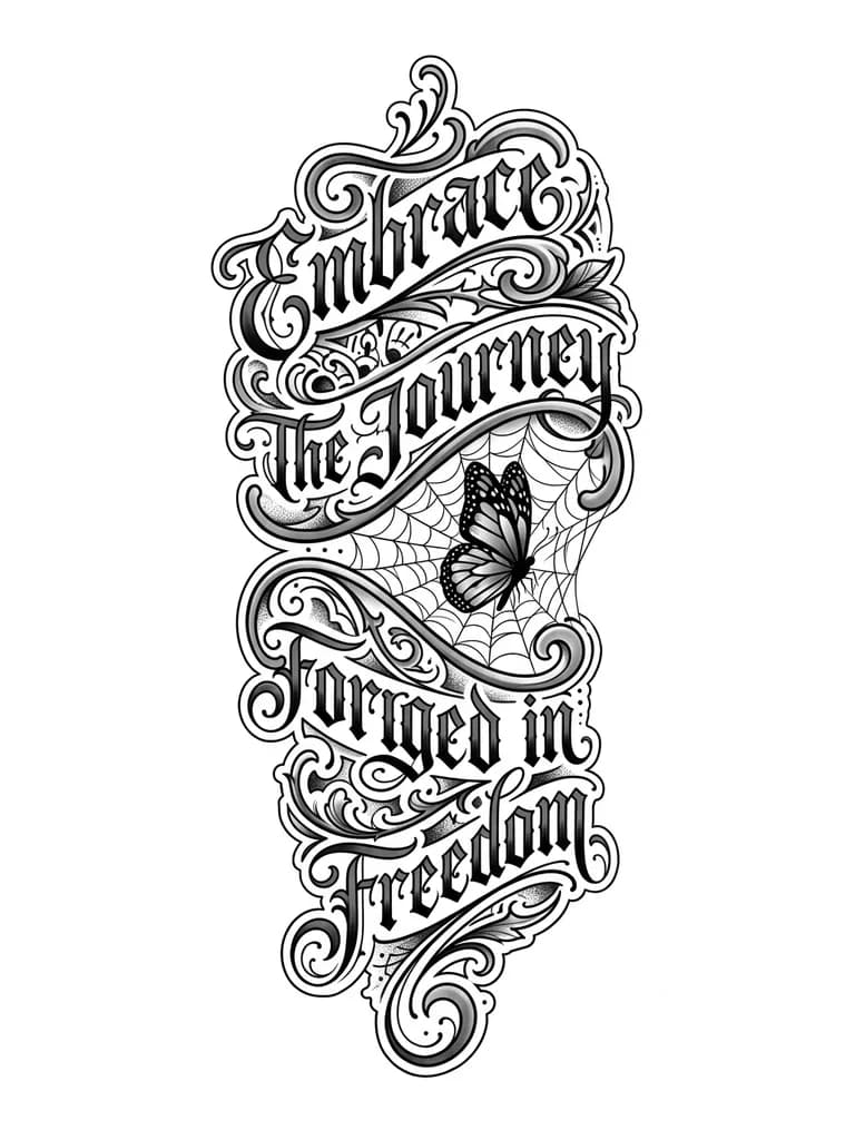 Тату эскиз: плавная волнистая линия через одну волну паутина в которой бабочка