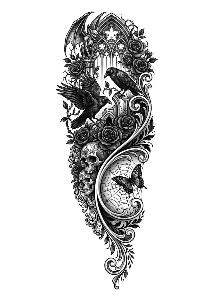 Тату эскиз: плавная волнистая линия через одну волну паутина в которой бабочка