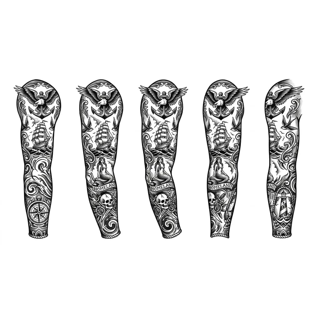 Тату эскиз: Рукав на худую руку 