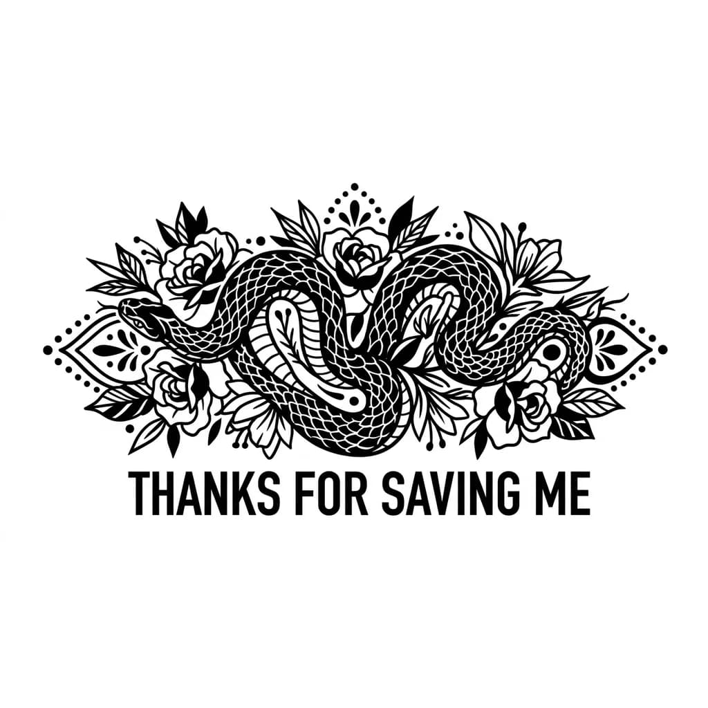 Тату эскиз: snake with flowers