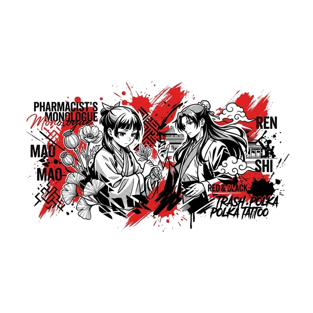 Тату эскиз: Парное тату Мао Мао и Женьши из монолог фармацевта аниме