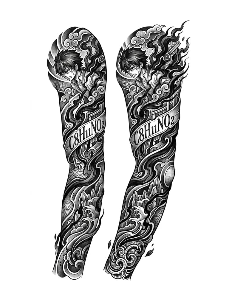 Тату эскиз: Чернообразная субстанция извергается из анимешного персонажа 