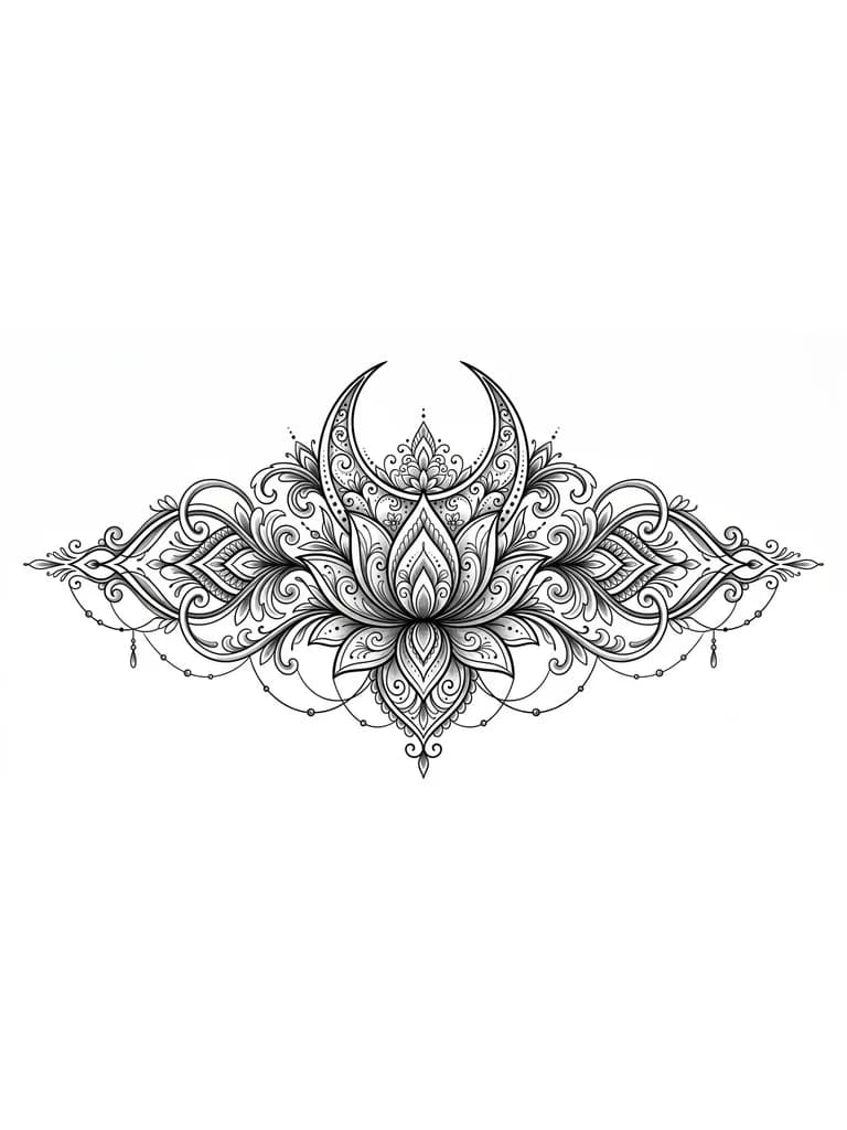 Тату эскиз: Лотос, полумесяц