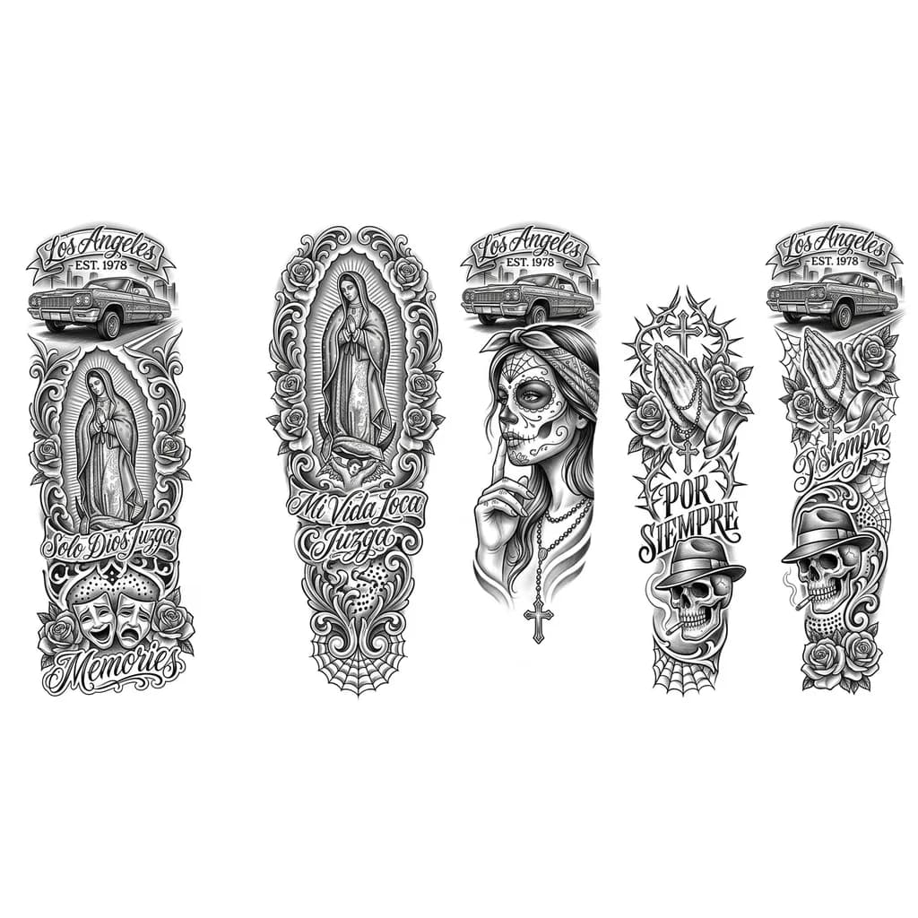 Тату эскиз: Лицо девушки боком разрисованное в стиле Мексики  около рта пальчик 