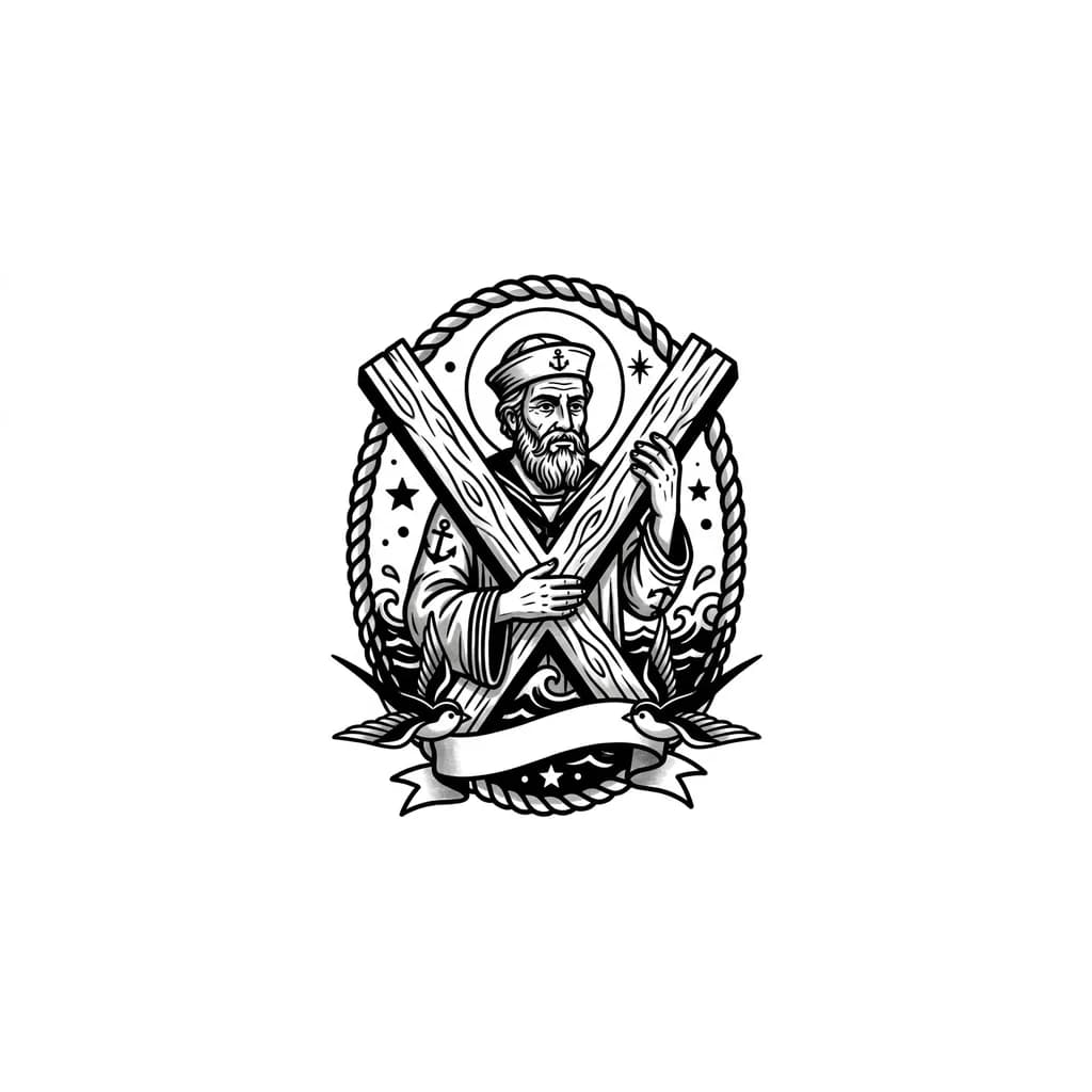 Тату эскиз: Андрей Первозванный с крестом