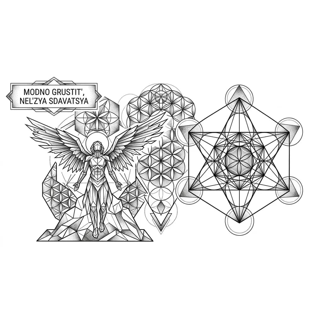 Тату эскиз: Есть надпись на левом углу на английском: модно грустить, нельзя сдаваться, хочу рисунок к этой надписи. В честве задумки хотел бы ангела который упал на землю и хочет попасть обратно в рай