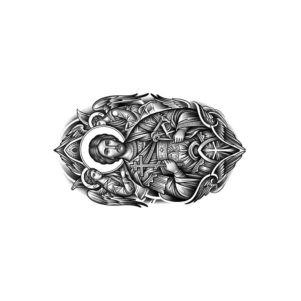 Тату эскиз: Тату на живот,руки,спину,шею в стиле православном 