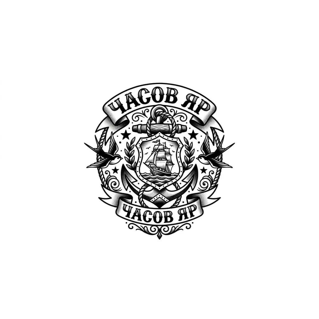 Тату эскиз: Часов Яр фраза изогнутая 