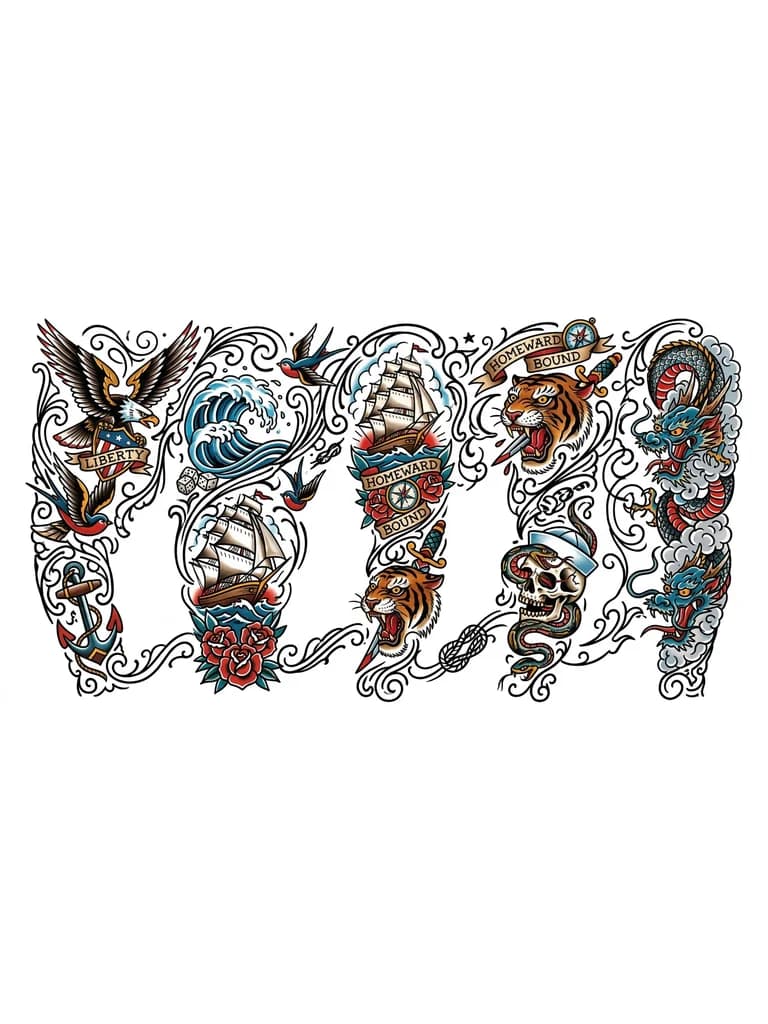 Тату эскиз: Обвивающие линии руку, с брызгами, чёрно-синей цвет, расположение не пропорционально, линии разной ширины и величины и всё хаотично