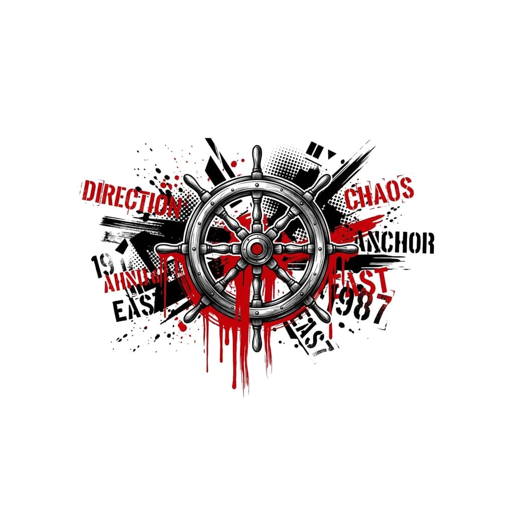 Тату эскиз: Штурвал от которого идут красные потекшие линии