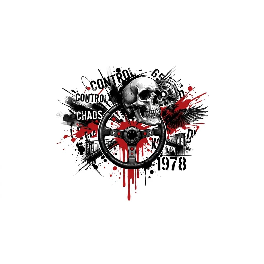 Тату эскиз: Штурвал от которого идут красные потекшие линии вертикально 