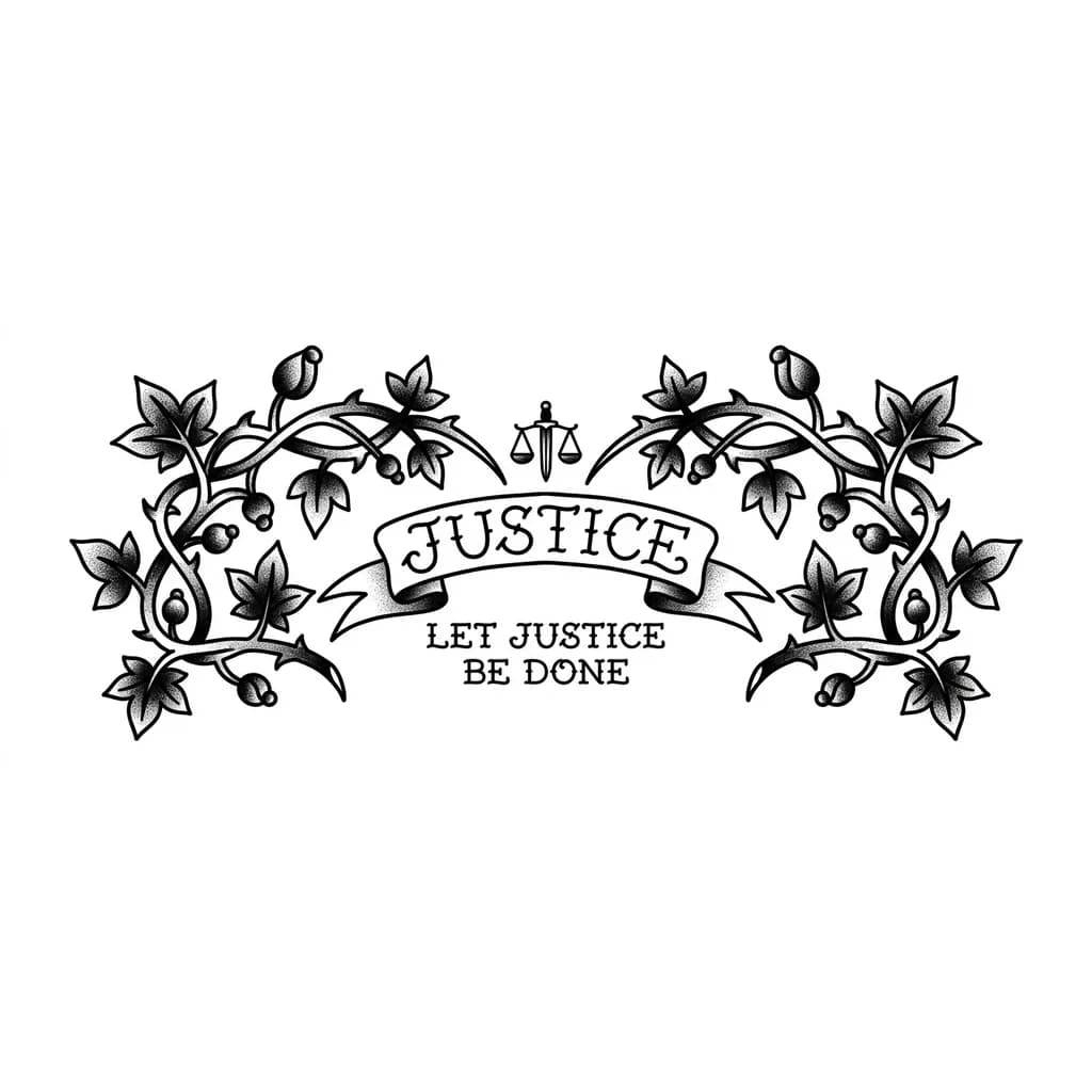 Тату эскиз: Сделай тату, два винка а в середине надпись красивая на тему справедливость