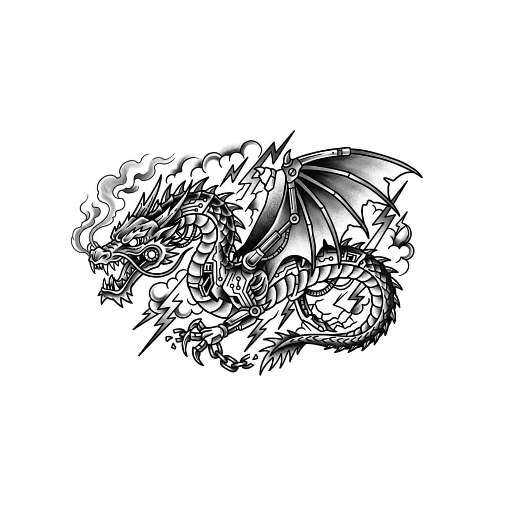Тату эскиз: Дракон в стиле киберпанк