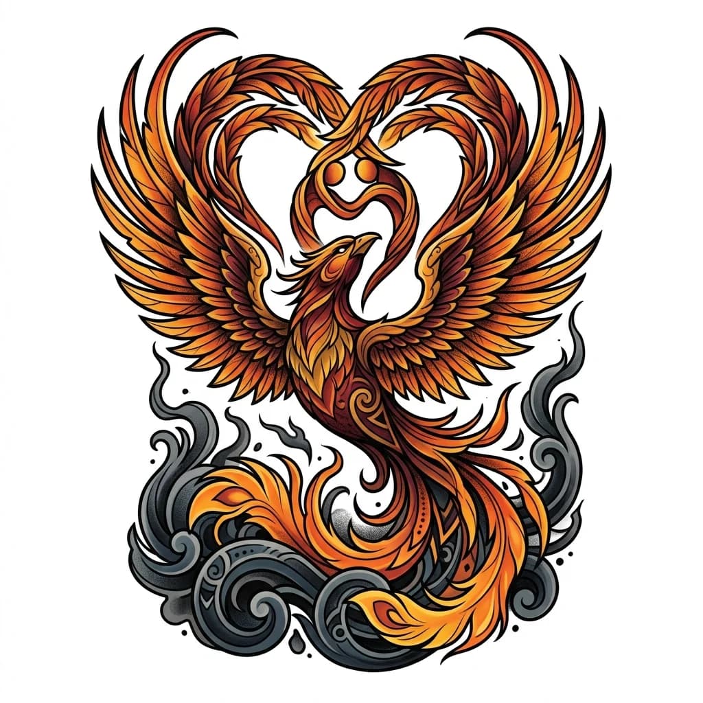 Тату эскиз: Феникс, возрождающийся из пепла
*   **Смысл:** Символизирует обновление, победу над трудностями и начало новой жизни. Это не про возвращение к старому, а про создание чего-то более сильного и осознанного на руинах прошлого.
*   **Визуализация:** Стилизованный феникс, крылья которого плавно переходят в очертания сердца или двух переплетённых фигур. Цветовая гамма — от тёмных тонов (пепел) к огненно-красным и золотым.