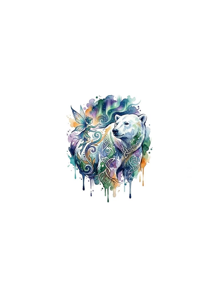 Тату эскиз: Белый медведь ,фея, северная мудрость и забота, мужество и отвага, семейные ценности 