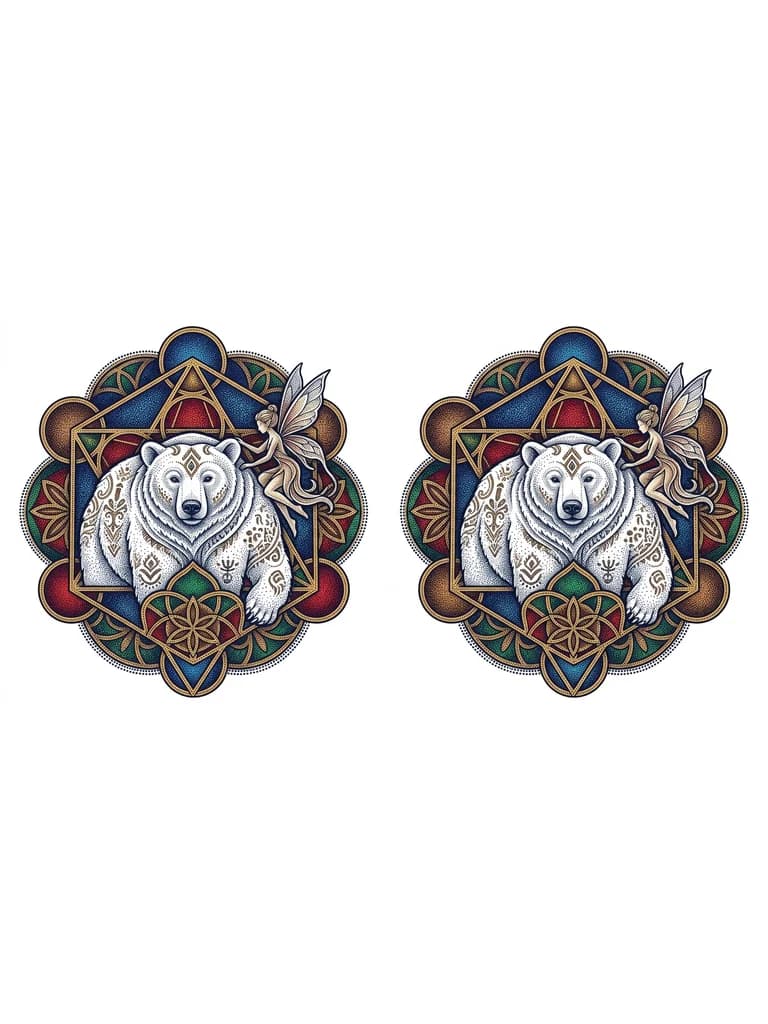 Тату эскиз: Белый медведь, северная мудрость и забота, мужество и отвага, семейные ценности Фея , преданность, теплота отношения, вера в будущее, семейного благополучия 