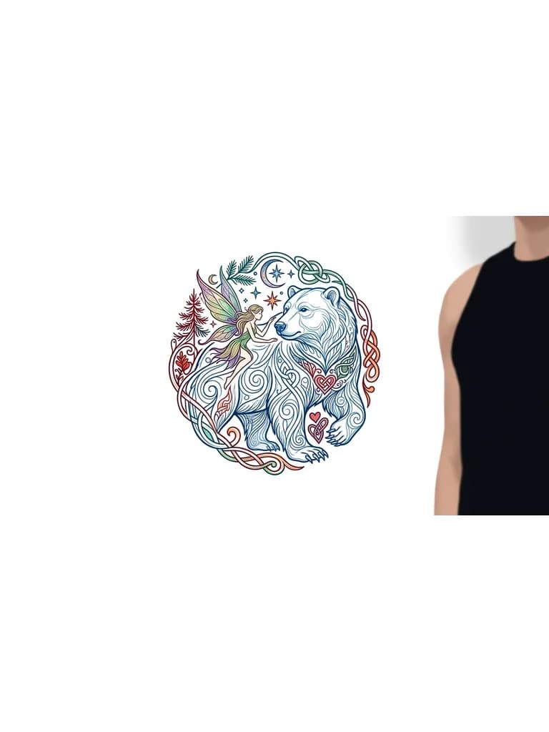 Тату эскиз: Белый медведь, северная мудрость и мужество, отвага, семейные ценности Фея , преданность, теплота отношения, вера в будущее, семейного благополучия 