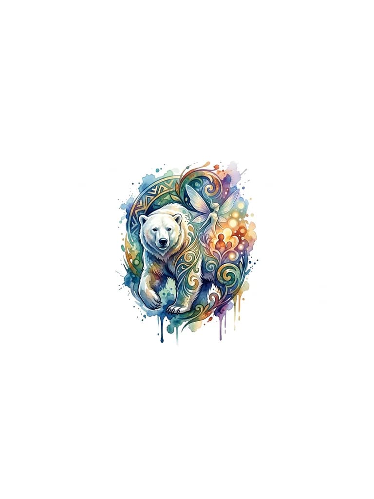 Тату эскиз: Белый медведь, северная мудрость и мужество, отвага, семейные ценности Фея , преданность, теплота отношения, вера в будущее, семейного благополучия. Без ёлок шишек 