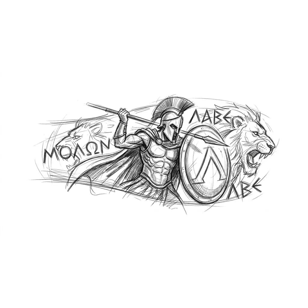 Тату эскиз: нарисуй воина спартанца карандашем