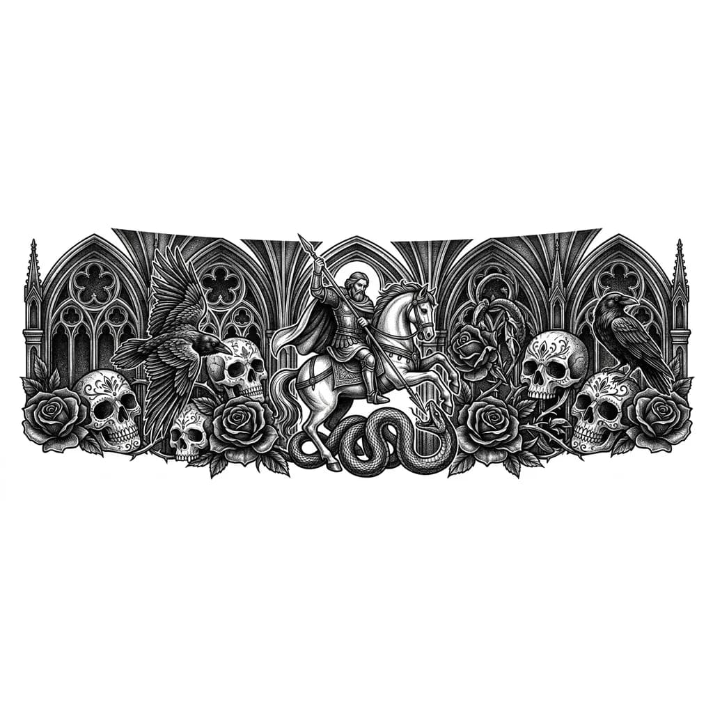 Тату эскиз: Олег вещий на коне убивает змею
