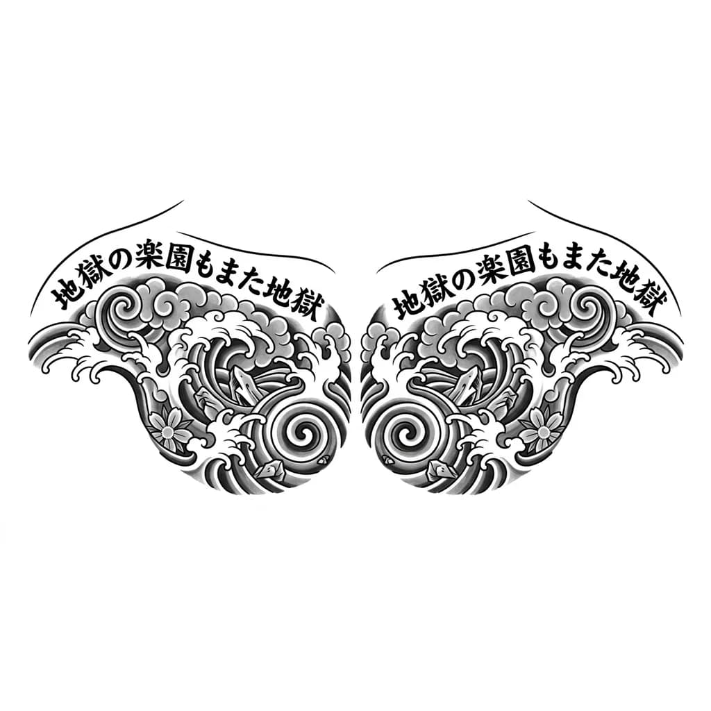 Тату эскиз: Hell's paradise is still hell пол ключицей калиграфей в японском стиле 