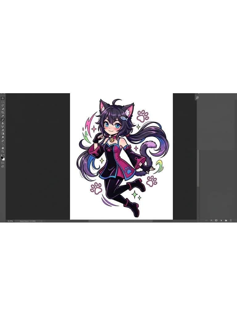 Тату эскиз: Создай цветную тату кошкодевочка улыбающаяся в аниместиле, эротика но не хентай,  необычное