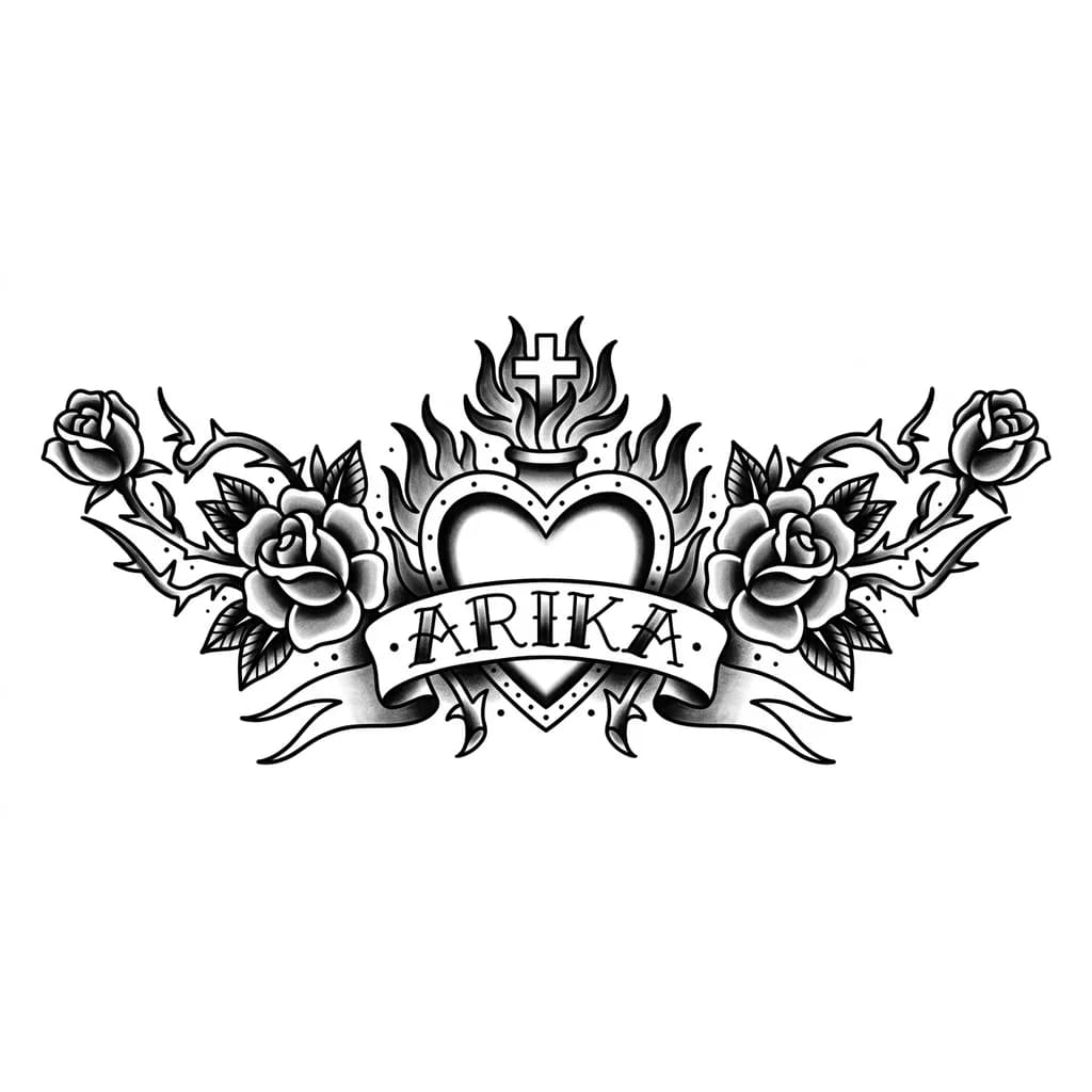 Тату эскиз: Имя Arika под сердцем на накаченном теле
Красивым шрифтом прописным 