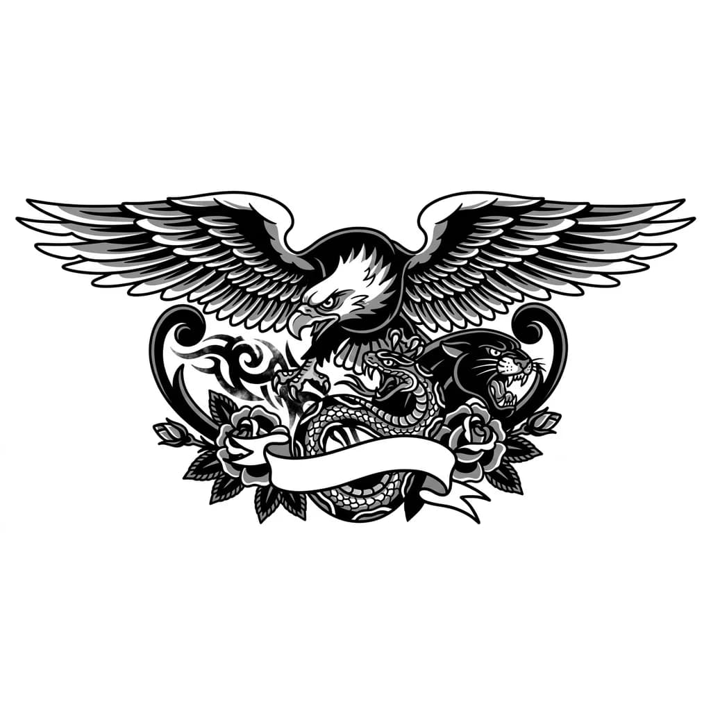 Тату эскиз: cover-up design over existing black tattoo