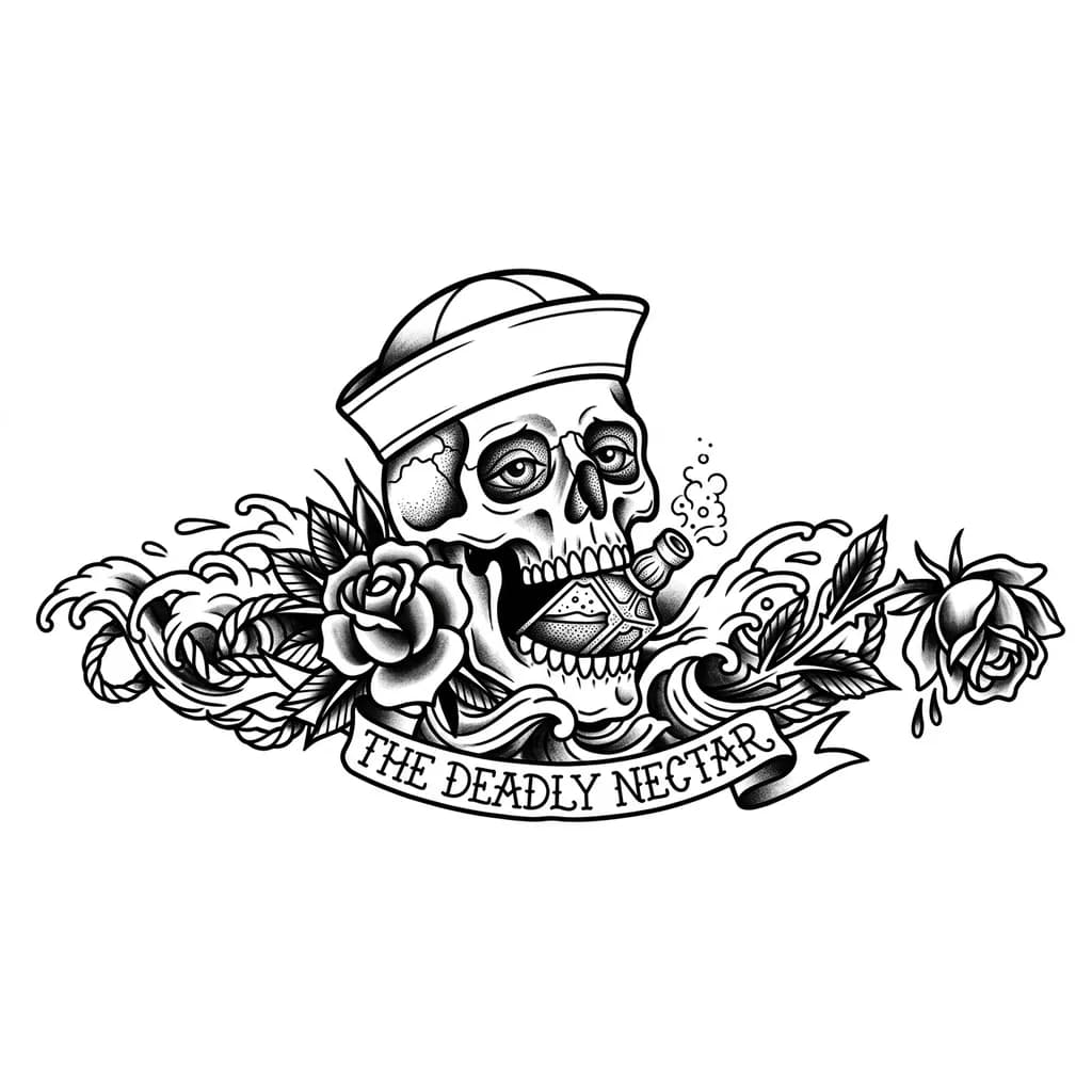 Тату эскиз: скрытый смысл в том что от алкоголя умирают,но это приятно