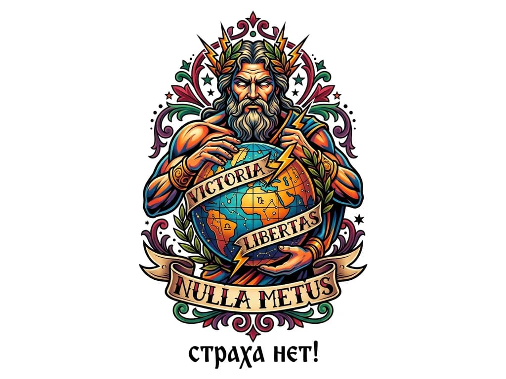 Тату эскиз: древнегреческий бог   Держит земной шар.лидерство ,победа,свобода,сила!на латинском языке подписано:страха нет!