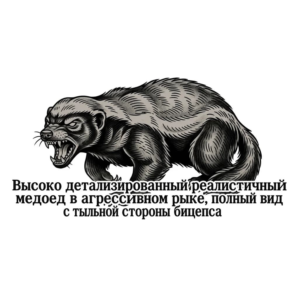 Тату эскиз: медоед оскал реалистичный чёрно-белый