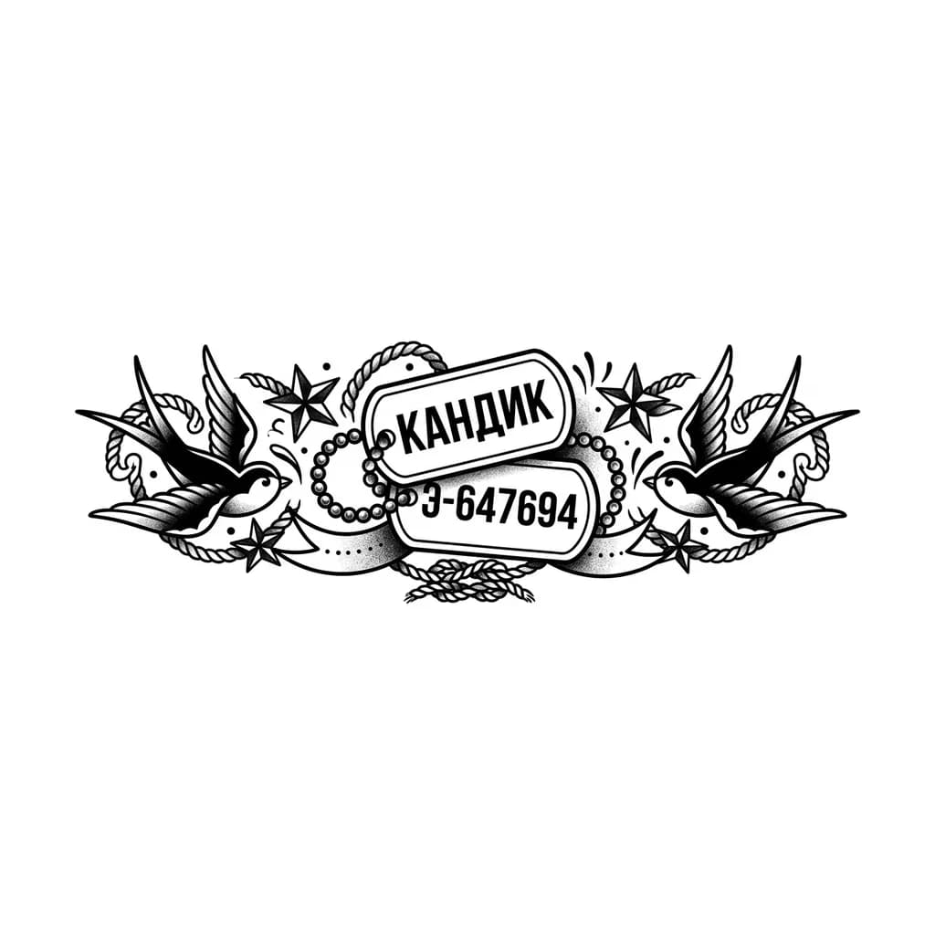 Тату эскиз: Фоенный жетон с надписью "Кандик"