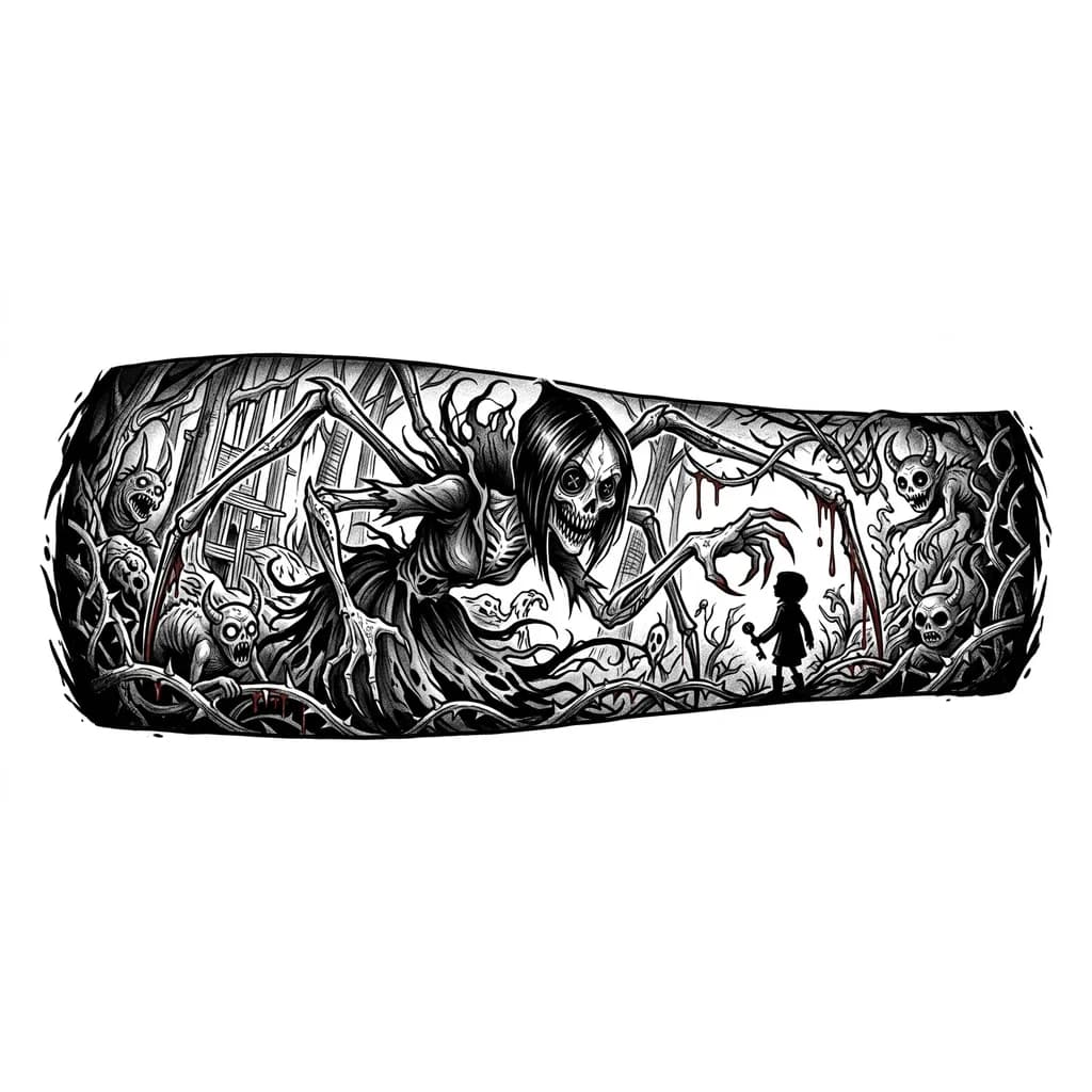 Тату эскиз: Другая мама из мультфильма Коралина в стране кошмаров , без рамок и фона 