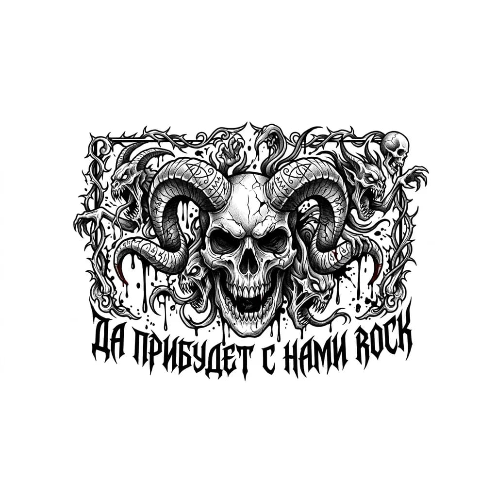 Тату эскиз: Череп с рогами