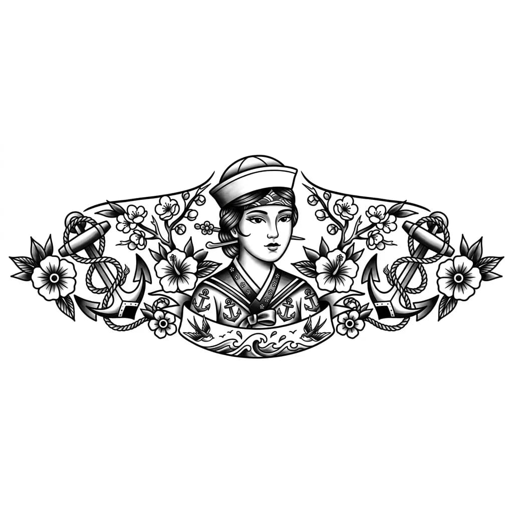 Тату эскиз: Корейская женщина  

