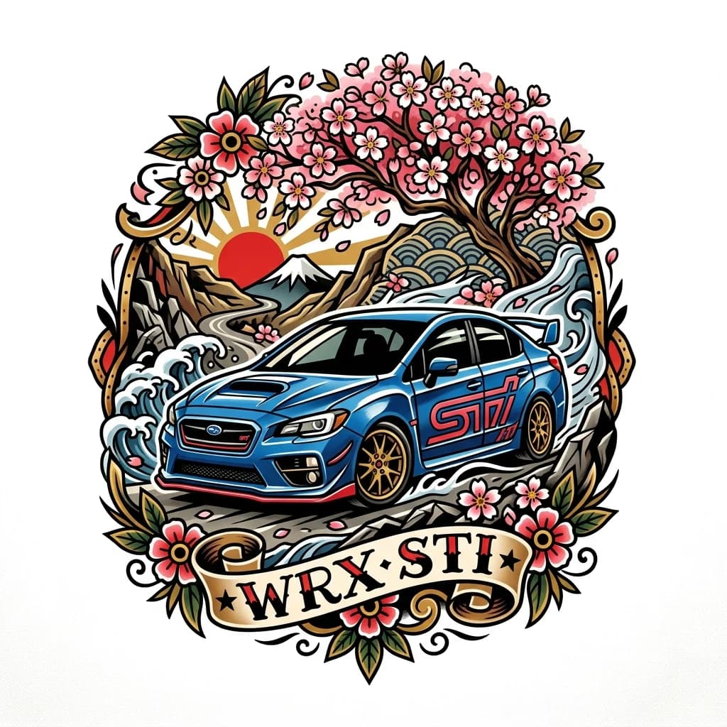 Тату эскиз: Subaru wrx sti с сакурой