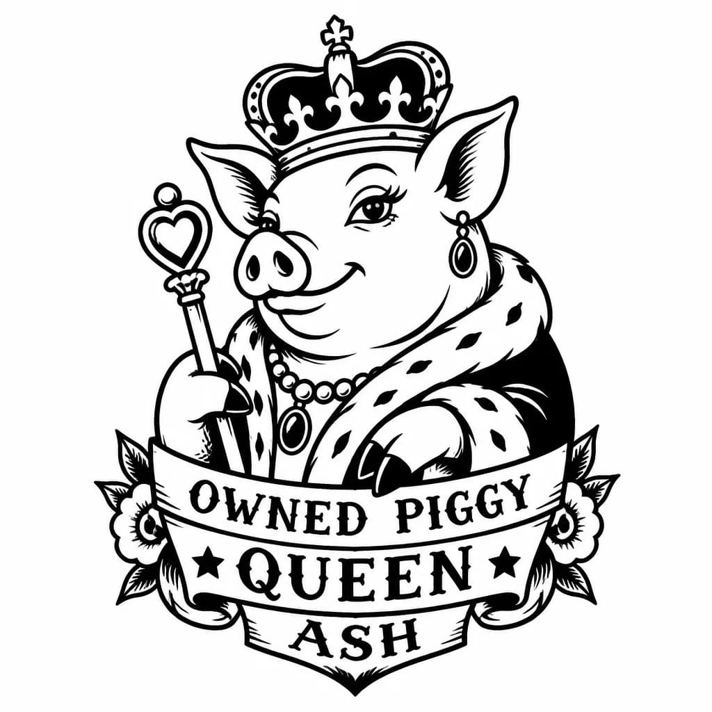 Тату эскиз: Owned piggy Queen Ash 