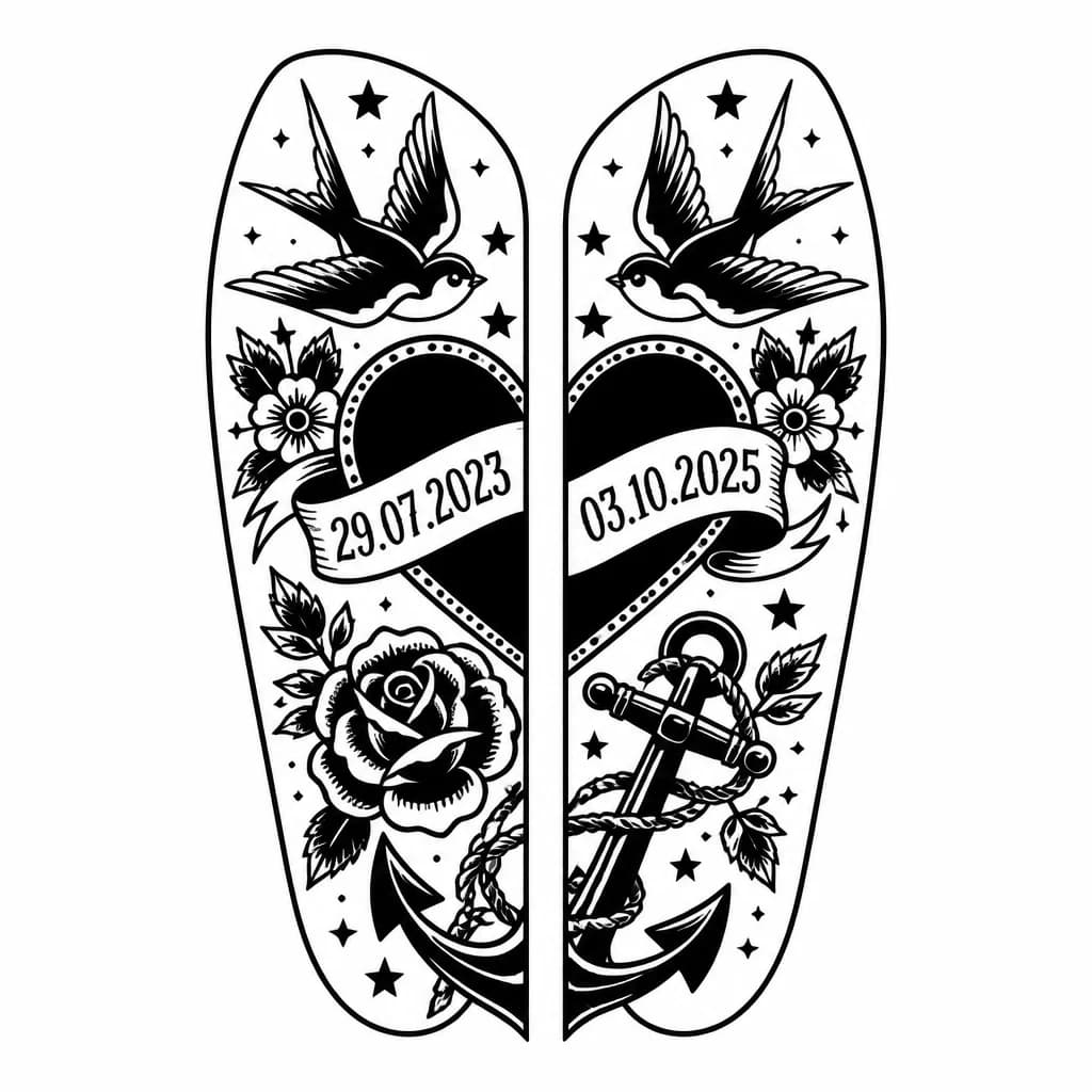 Тату эскиз: Тату сердце с одной стороны 29.07.2023 и продолжение сердца с другой стороны 03.10.2025