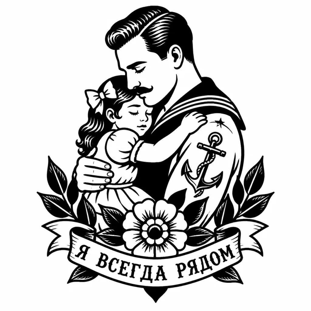 Тату эскиз: Папа с дочкой в память о отце 