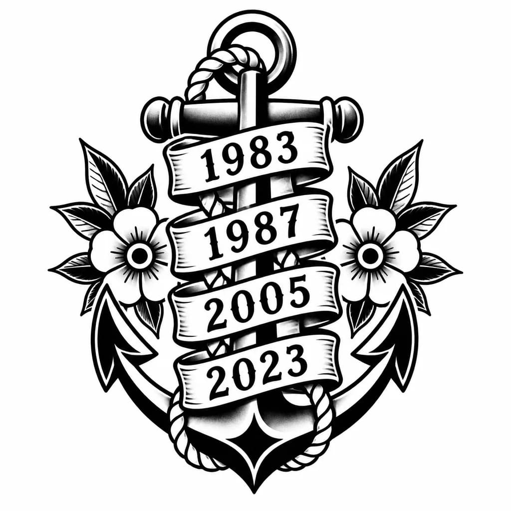 Тату эскиз: даты рождения: 1983, 1987,2005,2023