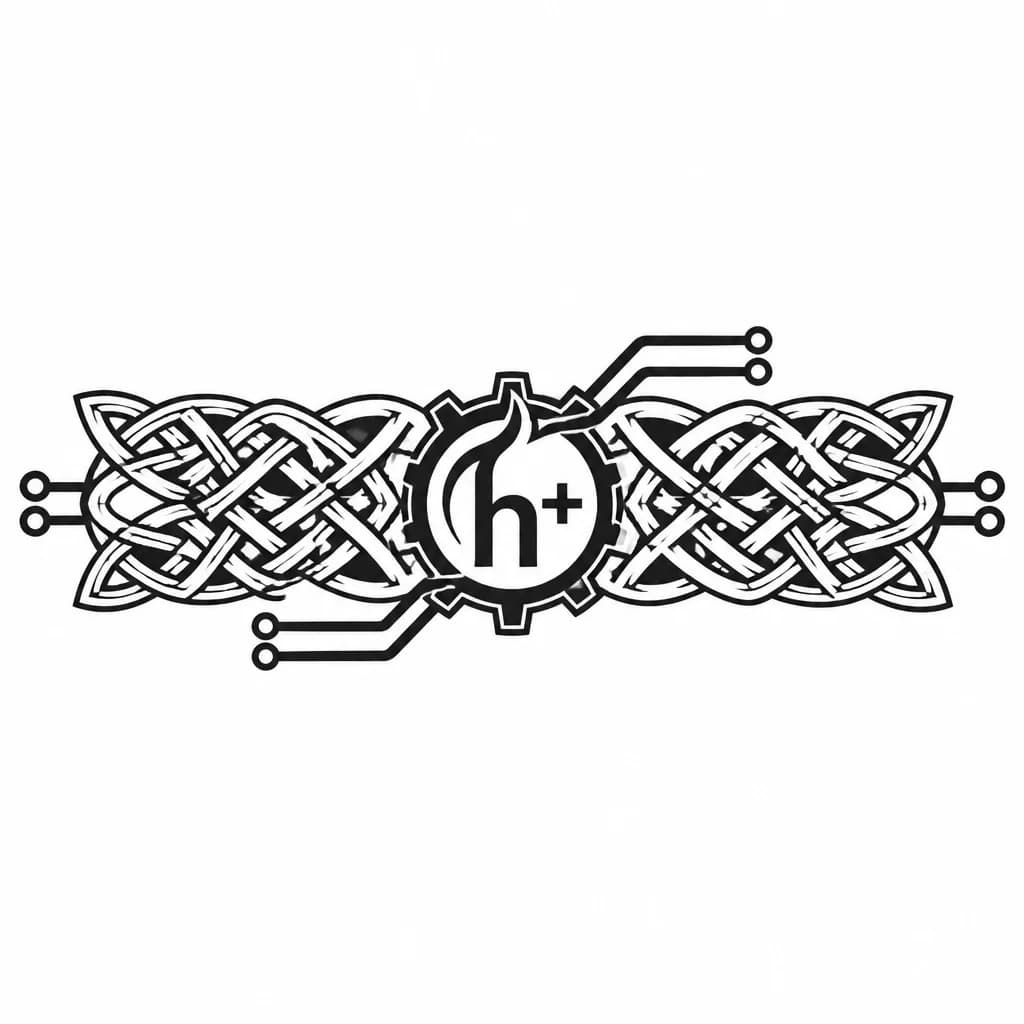 Тату эскиз: Маленькое Тату в стиле трансгуманизм, знак трансгуманизма h+ вписанный в шестерёнку где буква h переходит верхним хвостиком в шестерёнку а он шестерёнки отходят контакты в две стороны 
