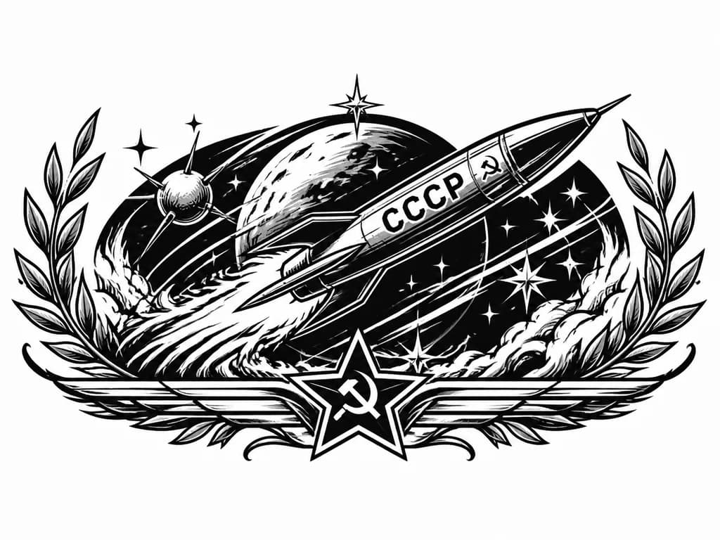 Тату эскиз: советский космос. Ракета ссср летитнат планетой к звездам оставляя огненный след. Ссср первый покоритель космоса.